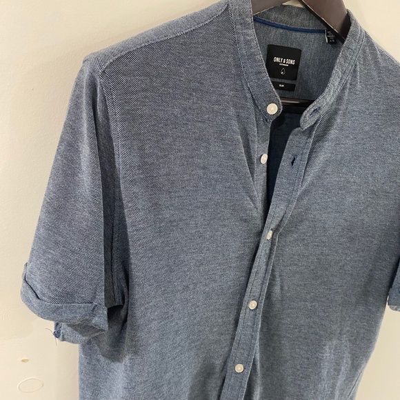 ONLY & SONS Collarless Slim Fit Button-Down Short Sleeve Shirt - Picture 5 of 12